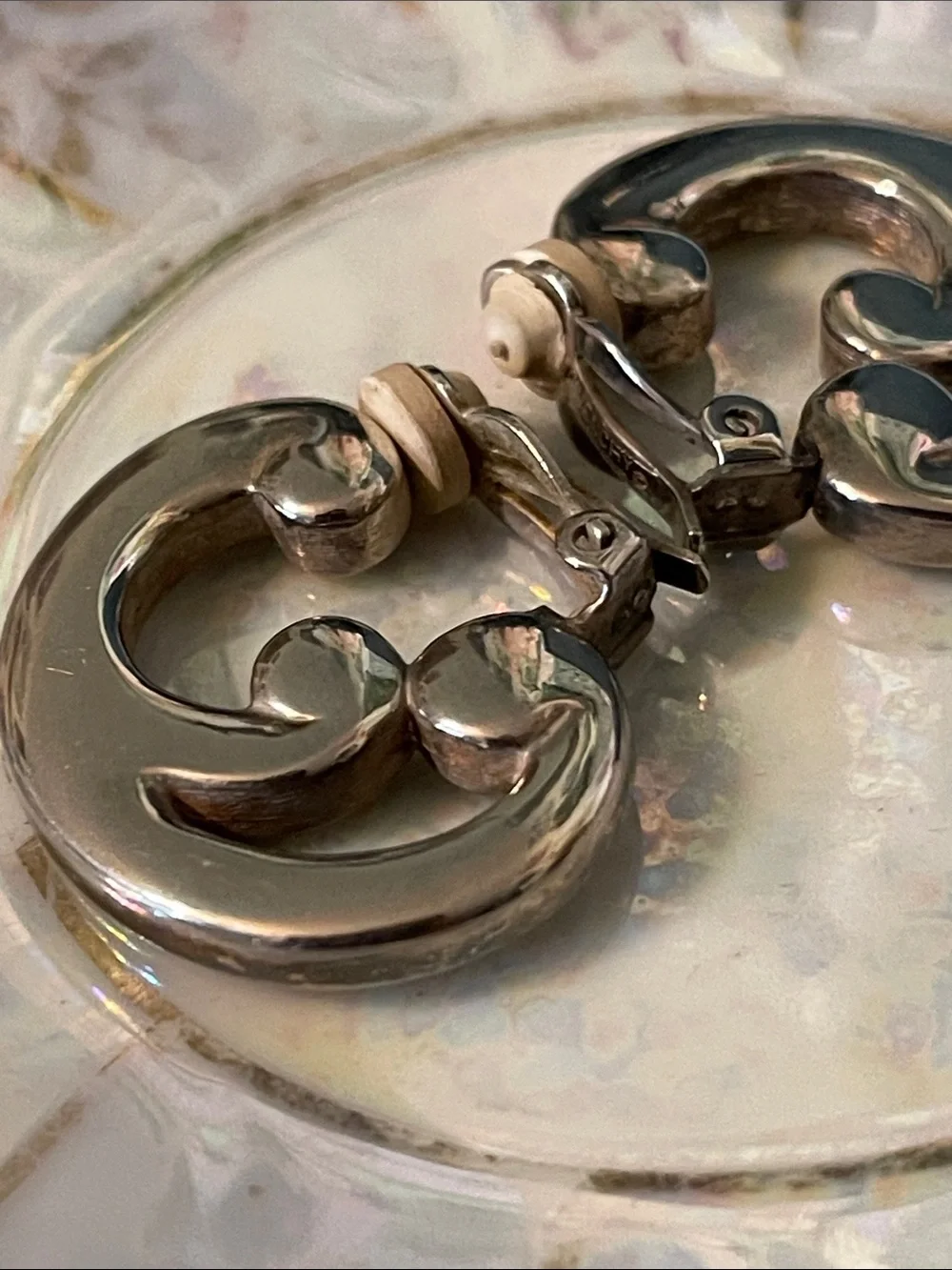 1990’s Givenchy Silver-Plated Swirl/Scroll Statement Clip On Earrings